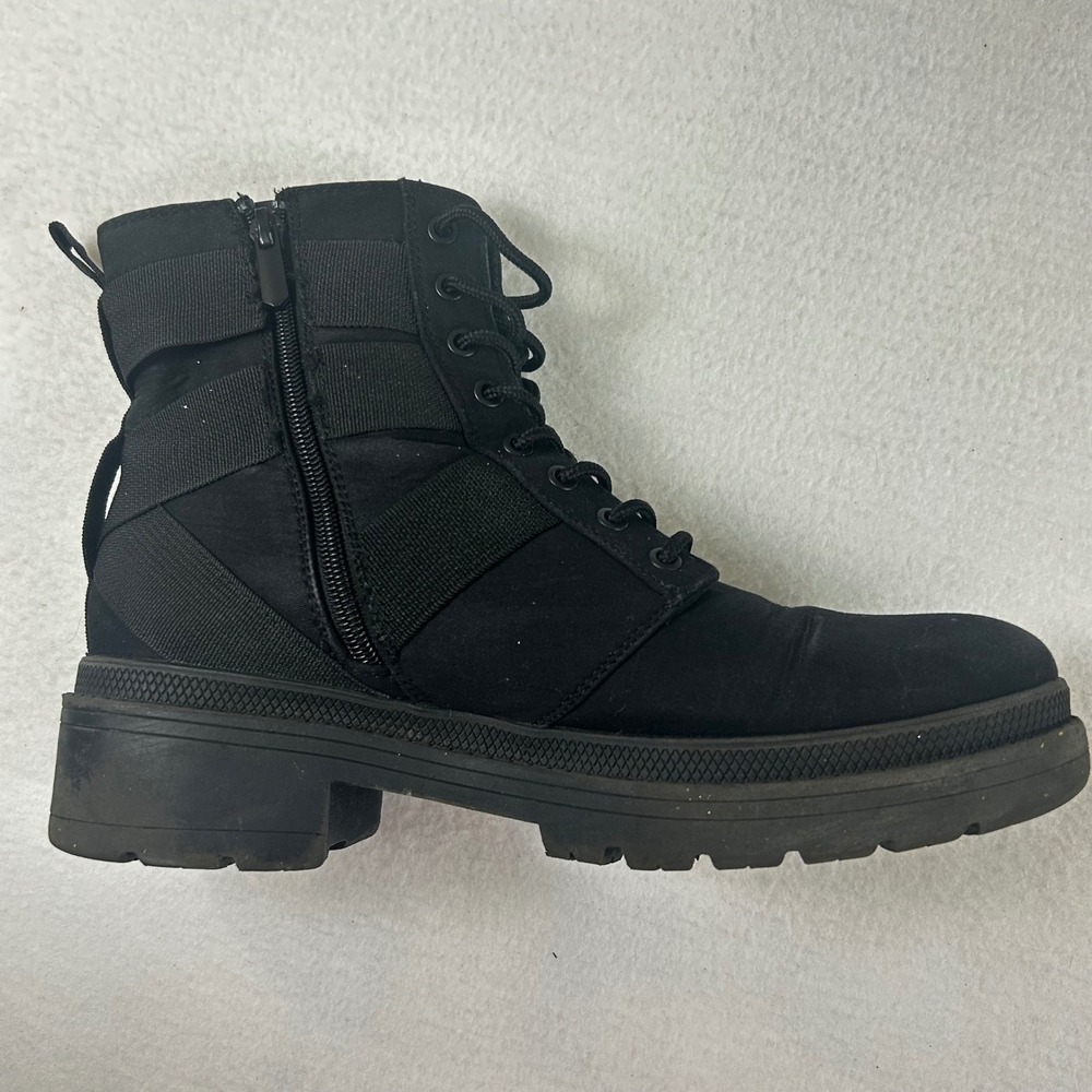 Womens Black Canvas Combat Boots Lace Up Side Zip Elastic Straps Lug Sole Size 9 - Picture 9 of 11